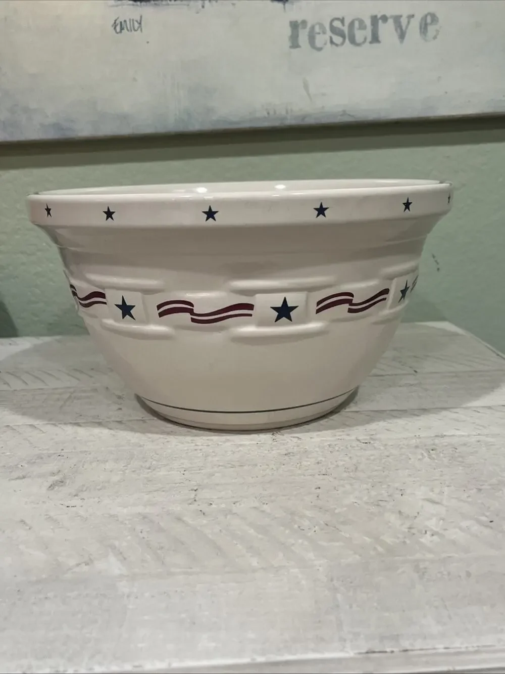 Longaberger Pottery All American Bowl Mixing Serving Large 10” Stars & Stripes